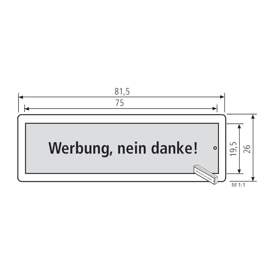 Namensschild RSA2 A=81,5x26 Werbung, nein danke! mit Montagegehäuse