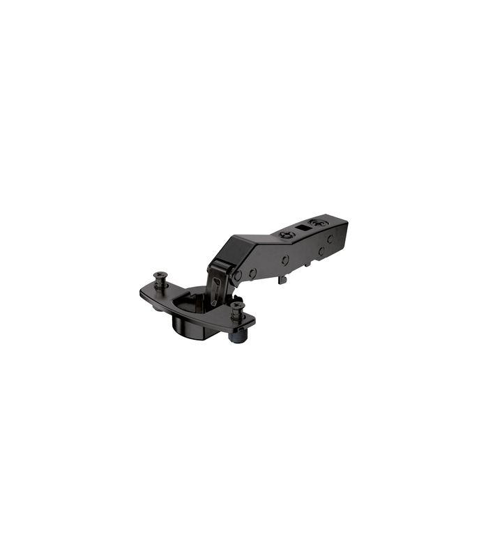 Sensys Winkelscharnier W30 ohne Schließautomatik (Sensys 8669 W30), in obsidianschwarz, vorliegend, Öffnungswinkel 95°, Bohrbild TH 52 x 5,5 mm, mit Spreizmuffen (ø 10 x 11)