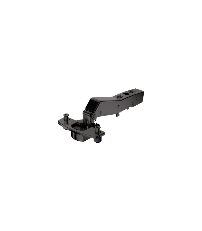 Sensys Winkelscharnier W45 ohne Schließautomatik (Sensys 8669 W45), in obsidianschwarz, vorliegend, Öffnungswinkel 95°, Bohrbild TH 52 x 5,5 mm, mit Spreizmuffen (ø 10 x 11)