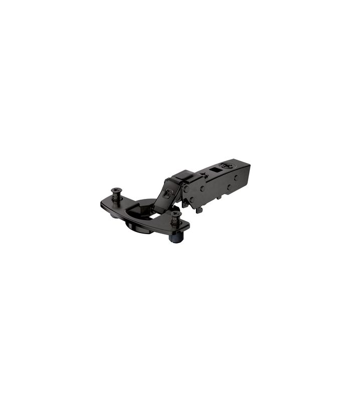 Sensys Dünntürscharnier, Türdicke ab 10 mm, ohne Schließautomatik (Sensys 8676), in obsidianschwarz, halb vorliegend, Öffnungswinkel 110°, Bohrbild TH 52 x 5,5 mm, mit Spreizmuffen (ø 10 x 8)