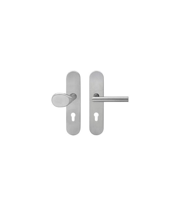 Schutzwechselgarnitur ESG28 675F PZ, 72mm ZA Knopf gekröpft Griff EDF28V Edelstahl poliert