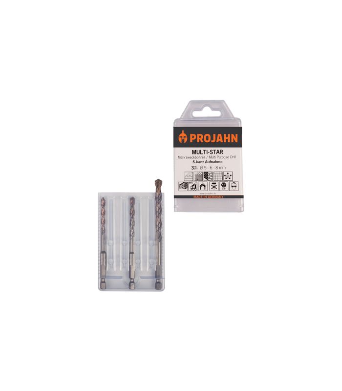 Multi-Star Mehrzweckbohrersatz 6-ktg 3-tlg. D:5-6-8 mm 6kt. Schaft