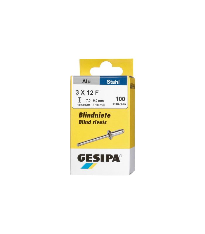 Blindniet Alu/Stahl Flachrundkopf Mini-Pack 3x12mm a 100Stück GESIPA