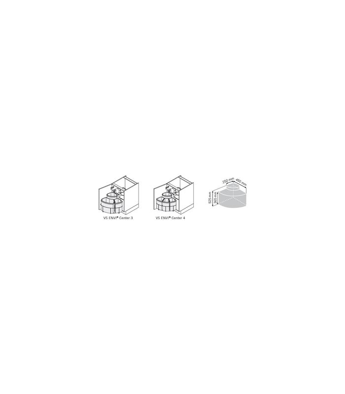Einbau-Abfallsammler Set, ENVI-Center 3 500er, 1x9/1x12/1x18 l, weißaluminium RA