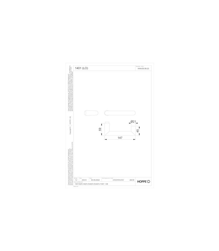 HOPPE Drückerlochteil Rotterdam 1401, 8mm, DIN Links-Rechts, naturfarben