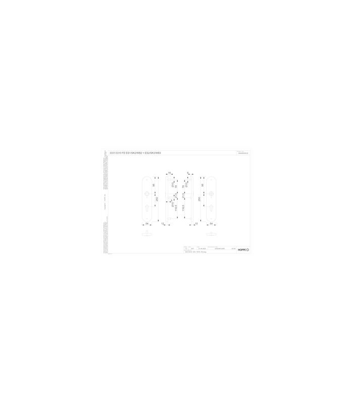 HOPPE Schutz-Langschild 3331/3310 oval, ES 1, ohne Zylinderabdeckung, Profilzylinder gelocht, Entfernung 92mm, Vierkant 10/8mm, Türstärke 67-77mm, neusilberfarben eloxiert