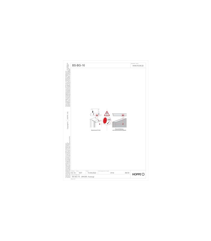 HOPPE Stoßgriff-Befestigung BS-BG-16, einseitig, Gewindelänge 20, Maß X 11 - 16, VE 50