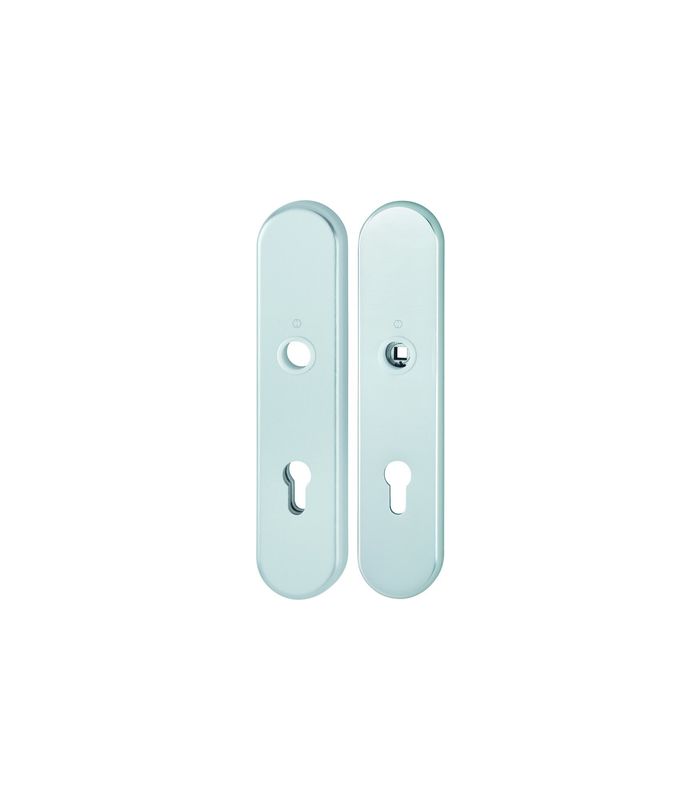 HOPPE Schutz-Langschild 3331/3310 oval, ES 1, ohne Zylinderabdeckung, Profilzylinder gelocht, Entfernung 72mm, Vierkant 8mm, Türstärke 37-47mm, naturfarben eloxiert