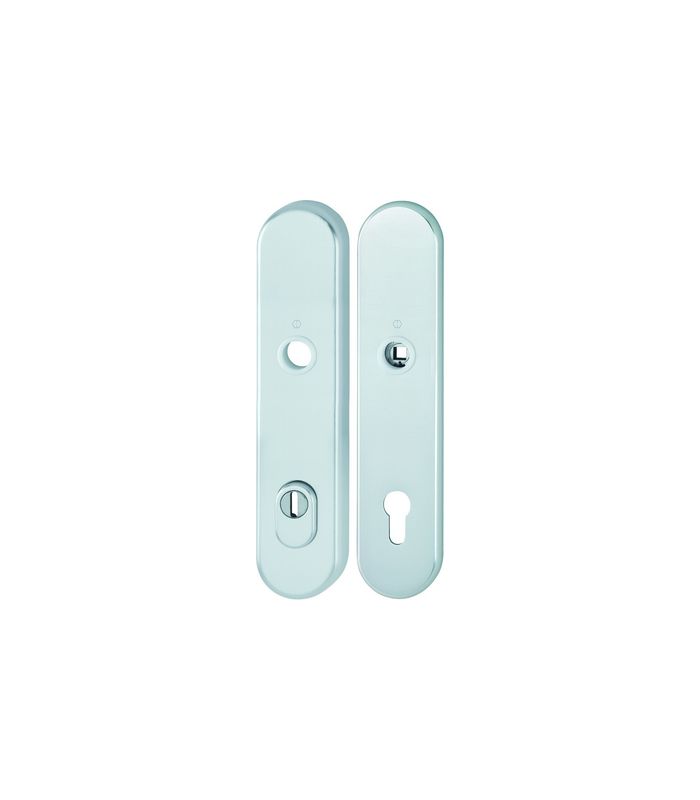 HOPPE Schutz-Langschild 3332ZA/3310 oval, ES 1, mit Zylinderabdeckung, Profilzylinder gelocht, Entfernung 92mm, Vierkant 10/8mm, Türstärke 67-77mm, naturfarben eloxiert