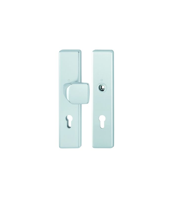 HOPPE Sicherheits-Wechselgarnitur 61G/2221/2210, Langschild eckig, 12mm, ES 1, ohne Zylinderabdeckung, Profilzylinder gelocht, Entfernung 72mm, Vierkant 8mm, Türstärke 37-47mm, naturfarben eloxiert