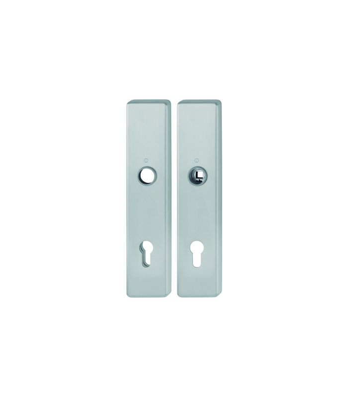 HOPPE Schutz-Langschild E2221/2210 eckig, ES 1, ohne Zylinderabdeckung, Profilzylinder gelocht, Entfernung 92mm, Vierkant 10/8mm, Türstärke 67-77mm, edelstahl matt