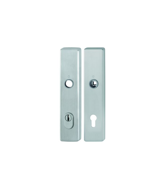 HOPPE Schutz-Langschild E2222ZA/2210 eckig, ES 1, mit Zylinderabdeckung, Profilzylinder gelocht, Entfernung 92mm, Vierkant 10/8mm, Türstärke 67-77mm, edelstahl matt