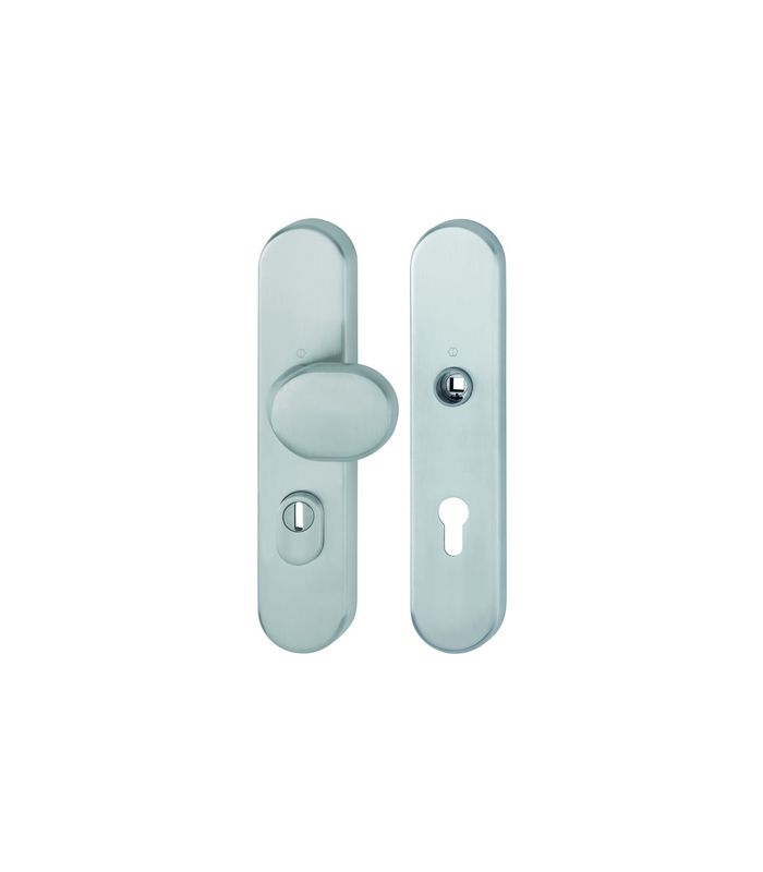 HOPPE Sicherheits-Wechselgarnitur E86G/3332ZA/3310, Langschild oval, 15mm, ES 2, mit Zylinderabdeckung, Profilzylinder gelocht, Entfernung 72mm, Vierkant 8mm, Türstärke 37-47mm, edelstahl matt