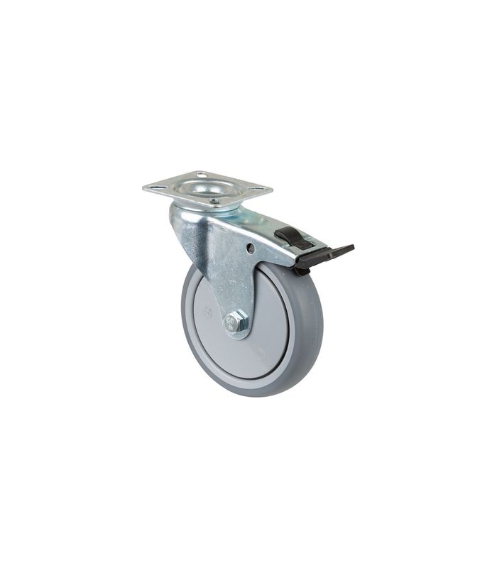 Lenkrolle, mit Totalfestst., Ø 100, B 24mm A320.A85,70kg, mit Platte, grau
