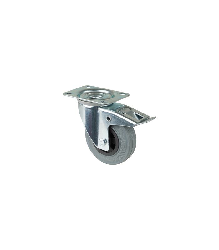 Lenkrolle 100mm L420.B46 Platte, Gummi grau, RL, Fest L420.B46.100