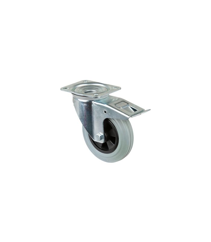 Lenkrolle 160mm L420.B46 Platte, Gummi grau, RL, Fest L420.B46.160