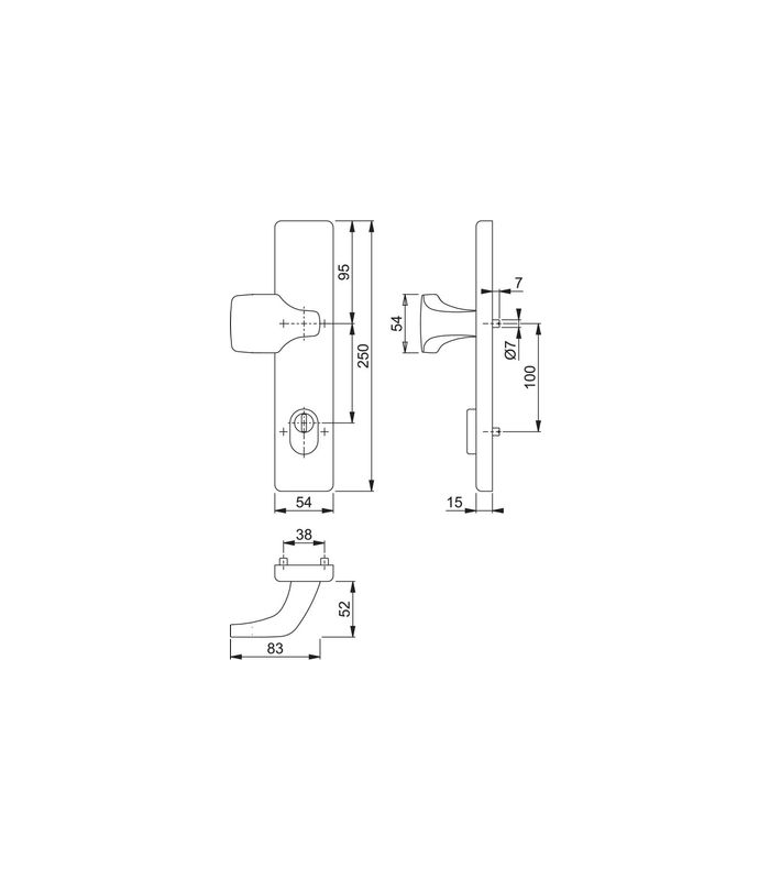 HOPPE Sicherheits-Halbgarnitur 61G/2222ZA, Langschild eckig, 15mm, ES 1, mit Zylinderabdeckung, Profilzylinder gelocht, Entfernung 72mm, Vierkant 8mm, Türstärke 37-42mm, schwarz matt eloxiert