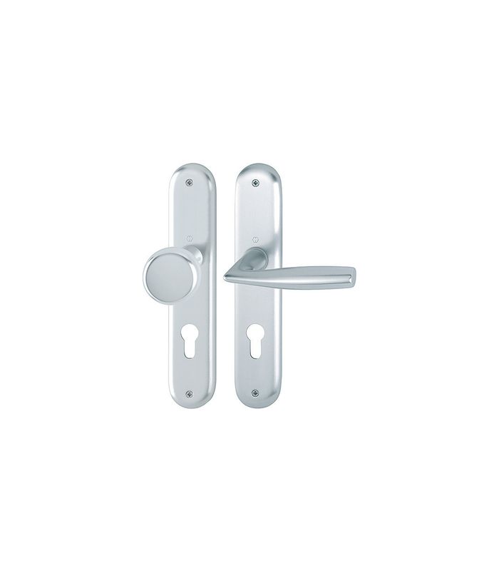 HOPPE Wechselgarnitur Vitória 53/273P/1515, Langschild, oval, Profilzylinder gelocht, Entfernung 72mm, Vierkant 8mm, Türstärke 35 - 45mm, Befestigungstechnik ohne Stütznocken, silber, naturfarben, eloxiert