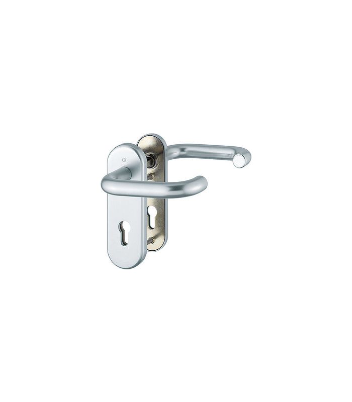 HOPPE Sicherheits-Drückergarnitur Paris FS-138F/3331K/353K-1, Kurzschild oval, 12mm, ES 1, ohne Zylinderabdeckung, Profilzylinder gelocht, Entfernung 72mm, Vierkant 9mm, Türstärke 42-47mm, naturfarben eloxiert