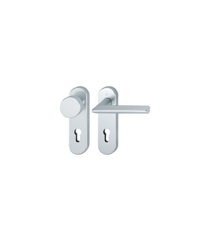 HOPPE Wechselgarnitur Stockholm FS-58/353KH/1140, Kurzschild, oval, Profilzylinder gelocht, Entfernung 72mm, Vierkant 9mm, Türstärke 45 - 65mm, Befestigungstechnik mit Stütznocken, silber, naturfarben, eloxiert