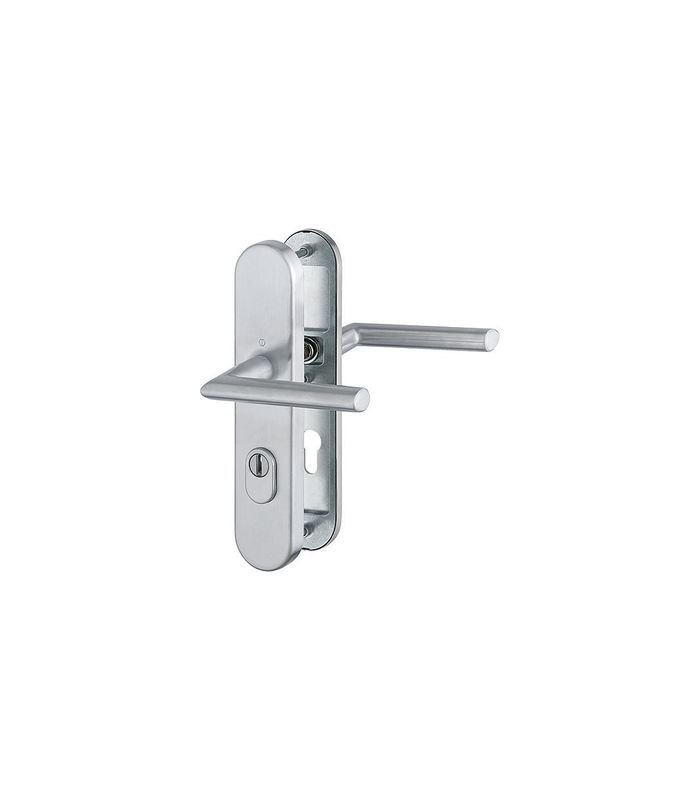 HOPPE Sicherheits-Drückergarnitur Stockholm FS-E1140F/3332ZA/3310, Langschild oval, 15mm, ES 1, mit Zylinderabdeckung, Profilzylinder gelocht, Entfernung 72mm, Vierkant 9mm, Türstärke 42-47mm, edelstahl matt