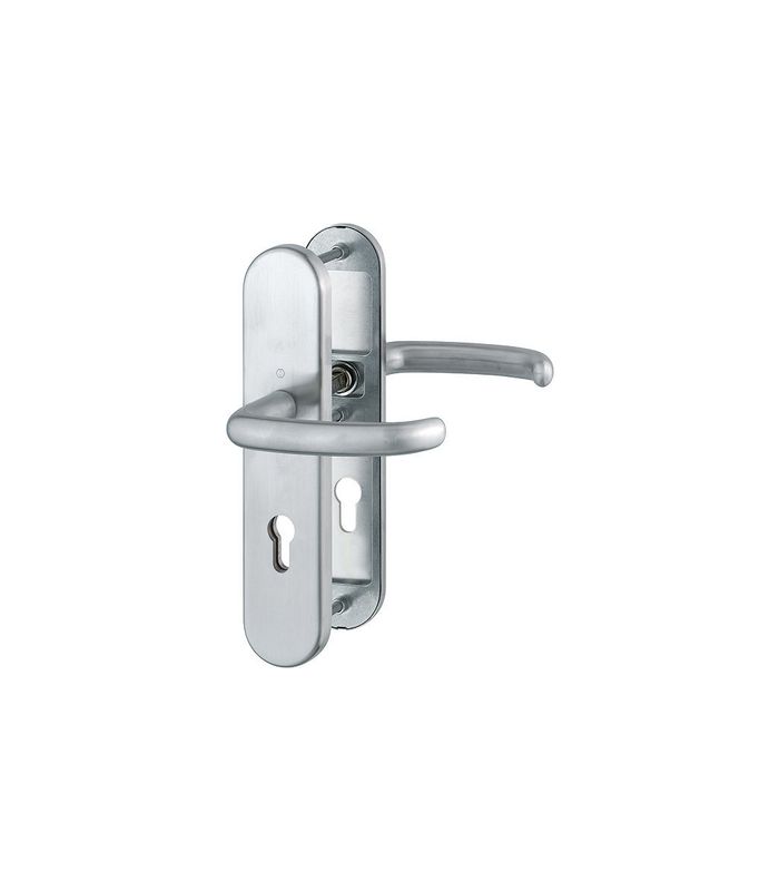 HOPPE Sicherheits-Drückergarnitur San Francisco FS-E1301F/3331/3310, Langschild oval, 12mm, ES 1, ohne Zylinderabdeckung, Profilzylinder gelocht, Entfernung 72mm, Vierkant 9mm, Türstärke 42-47mm, edelstahl matt