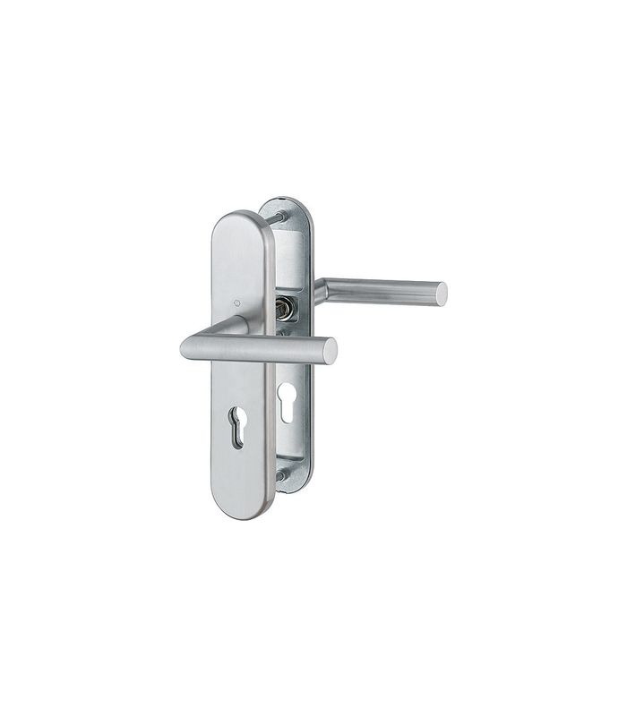 HOPPE Sicherheits-Drückergarnitur Amsterdam FS-E1400F/3331/3310, Langschild oval, 12mm, ES 1, ohne Zylinderabdeckung, Profilzylinder gelocht, Entfernung 72mm, Vierkant 9mm, Türstärke 42-47mm, edelstahl matt