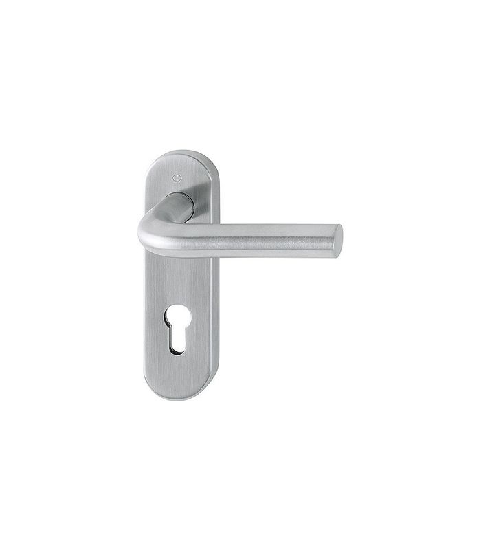 HOPPE Drückergarnitur Bonn FS-E150/353KH, Kurzschild, oval, Profilzylinder gelocht, Entfernung 72mm, Vierkant 9mm, Türstärke 40 - 65mm, Befestigungstechnik mit Stütznocken, grau, edelstahl matt