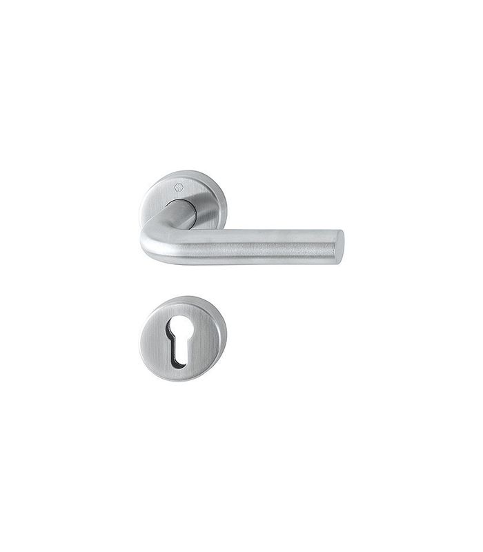 HOPPE Drückergarnitur Bonn FS-E150/42H/42HS, Rosette, Profilzylinder gelocht, Vierkant 9mm, DIN Links-Rechts, TS 40 - 65mm, Befestigungstechnik mit Stütznocken, grau, edelstahl matt