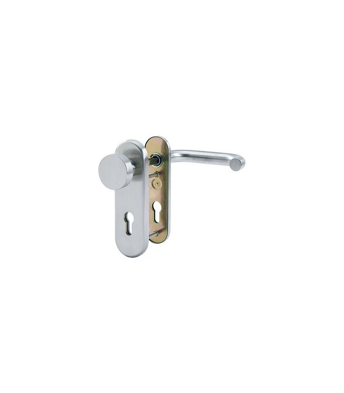 HOPPE Sicherheits-Wechselgarnitur Paris FS-E58/3331K/353K-1/138F, Kurzschild oval, 12mm, ES 1, ohne Zylinderabdeckung, Profilzylinder gelocht, Entfernung 72mm, Vierkant 9mm, Türstärke 42-47mm, edelstahl matt