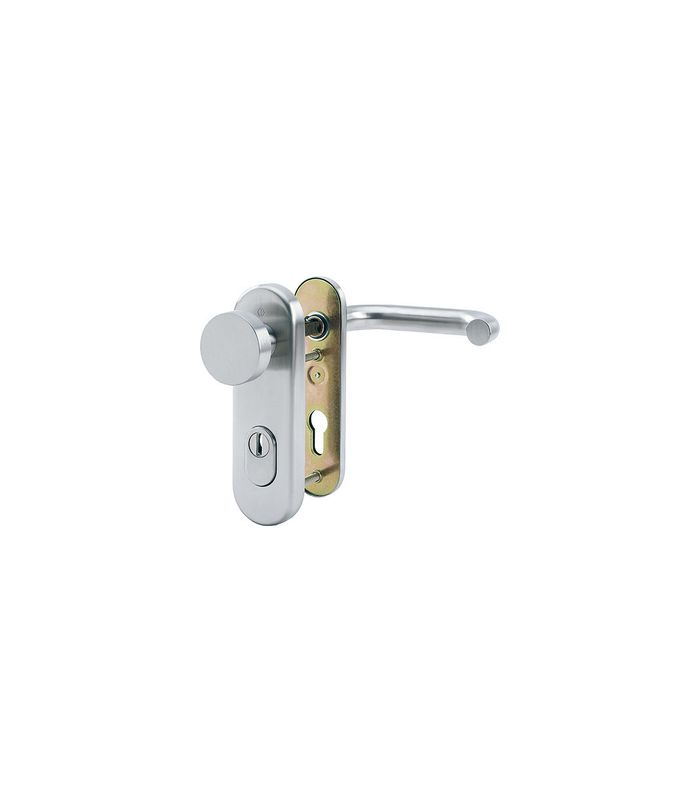 HOPPE Sicherheits-Wechselgarnitur Paris FS-E58/3332KZA/353K-1/138F, Kurzschild oval, 15mm, ES 1, mit Zylinderabdeckung, Profilzylinder gelocht, Entfernung 72mm, Vierkant 9mm, Türstärke 42-47mm, edelstahl matt