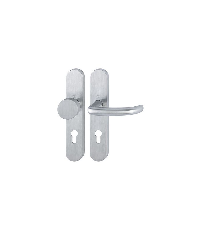 HOPPE Wechselgarnitur San Francisco FS-E58/353H/1301, Langschild, oval, Profilzylinder gelocht, Entfernung 72mm, Vierkant 9mm, Türstärke 40 - 65mm, Befestigungstechnik mit Stütznocken, grau, edelstahl matt