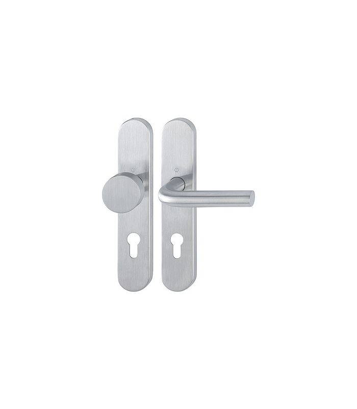 HOPPE Wechselgarnitur Bonn FS-E58/353H/150, Langschild, oval, Profilzylinder gelocht, Entfernung 72mm, Vierkant 9mm, Türstärke 40 - 65mm, Befestigungstechnik mit Stütznocken, grau, edelstahl matt