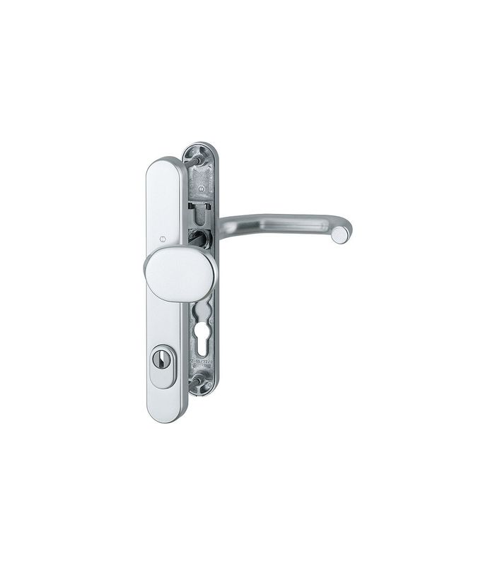 HOPPE Sicherheits-Wechselgarnitur Paris RD-86G/3359ZA/3357N/138GF, Langschild oval, 15mm, ES 1, mit Zylinderabdeckung, Profilzylinder gelocht, Entfernung 92mm, Vierkant 9mm, Türstärke 67-72mm, naturfarben eloxiert