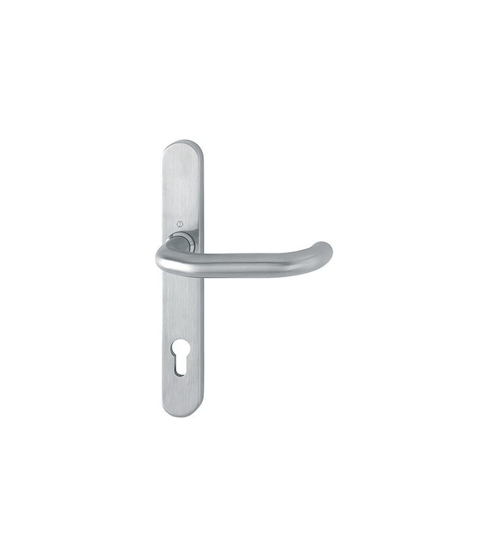 HOPPE Halbgarnitur Paris RD-E138GF/3357SN, Langschild, oval, Profilzylinder gelocht, Entfernung 92mm, Vierkant 9mm, Türstärke 45 - 65mm, Befestigungstechnik ohne Stütznocken, grau, edelstahl matt