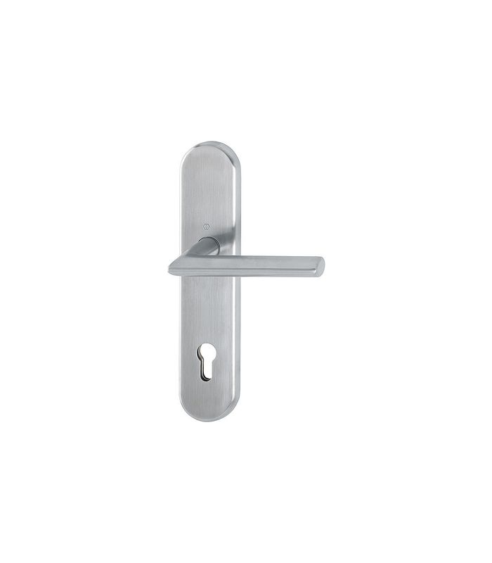 HOPPE Halbgarnitur Stockholm E1140F/3310, Langschild, oval, Profilzylinder gelocht, Entfernung 92mm, Vierkant 10mm, Befestigungstechnik ohne Stütznocken, grau, edelstahl matt