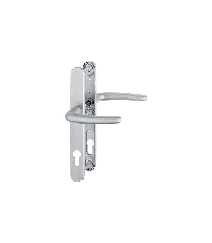 HOPPE Drückergarnitur Denver E1310Z/3346, Langschild, oval, Profilzylinder gelocht, Entfernung 92mm, Vierkant 8mm, Türstärke 67 - 72mm, Befestigungstechnik mit Stütznocken, grau, edelstahl matt
