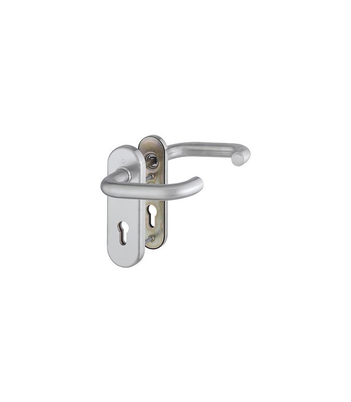 HOPPE Sicherheits-Drückergarnitur Paris E138Z/3331K/353K-1, Kurzschild oval, 12mm, ES 1, ohne Zylinderabdeckung, Profilzylinder gelocht, Entfernung 72mm, Vierkant 8mm, Türstärke 37-42mm, edelstahl matt