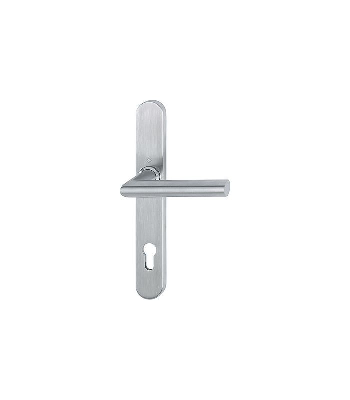 HOPPE Halbgarnitur Amsterdam E1400F/3357SN, Langschild, oval, Profilzylinder gelocht, Entfernung 92mm, Vierkant 8mm, Befestigungstechnik mit Stütznocken, grau, edelstahl matt