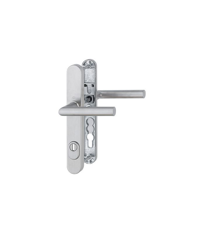 HOPPE Sicherheits-Drückergarnitur Amsterdam E1400F/3359ZA/3357N, Langschild oval, 15mm, ES 1, mit Zylinderabdeckung, Profilzylinder gelocht, Entfernung 92mm, Vierkant 8mm, Türstärke 67-72mm, edelstahl matt