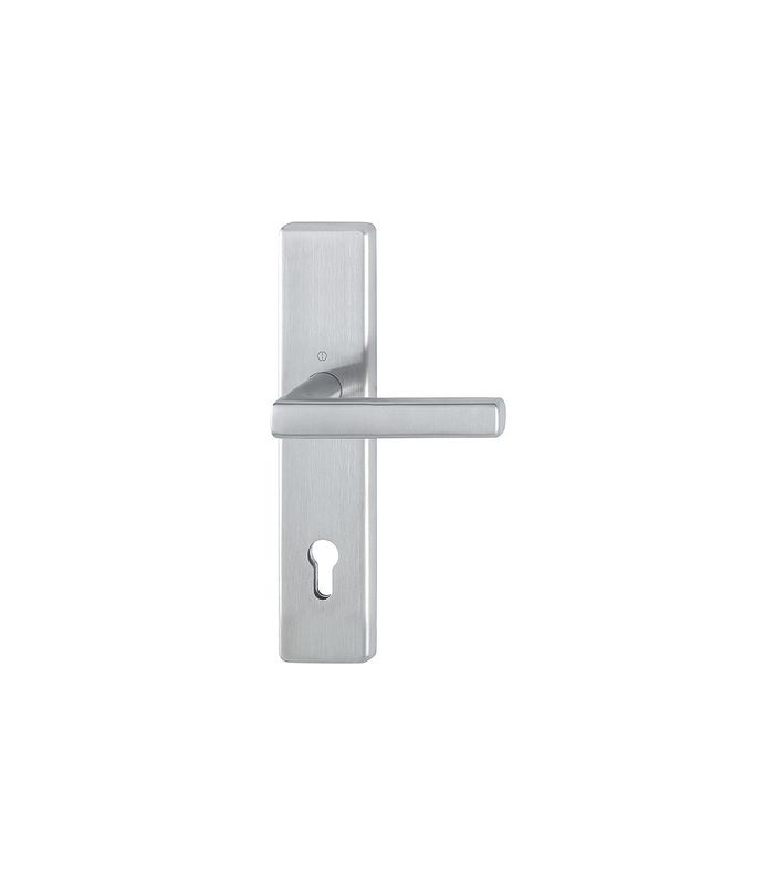 HOPPE Halbgarnitur Dallas E1643F/2210, Langschild, eckig, Profilzylinder gelocht, Entfernung 92mm, Vierkant 10mm, Befestigungstechnik ohne Stütznocken, grau, edelstahl matt
