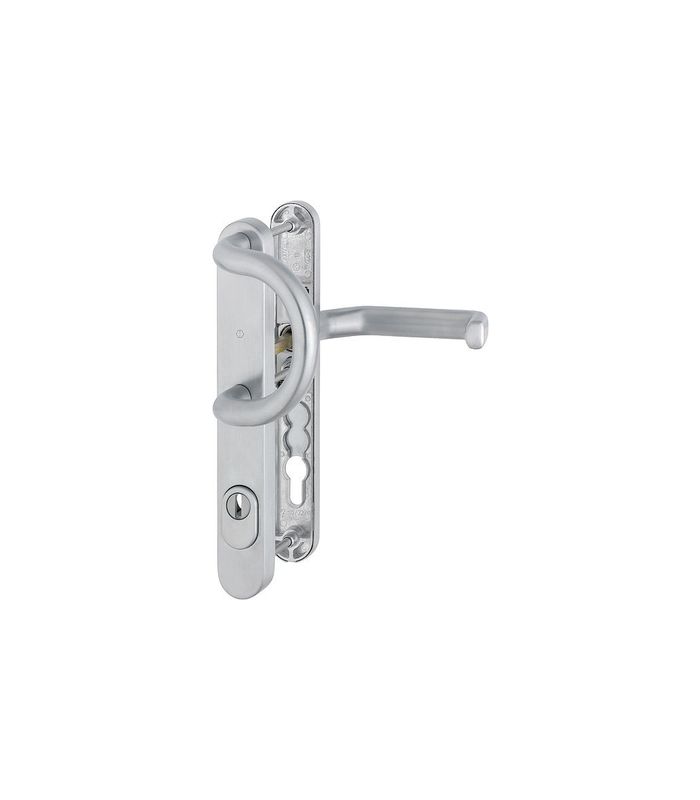 HOPPE Sicherheits-Wechselgarnitur Liverpool E538G/3359ZA/3357N/1313G, Langschild oval, 15mm, ES 1, mit Zylinderabdeckung, Profilzylinder gelocht, Entfernung 92mm, Vierkant 8mm, Türstärke 67-72mm, edelstahl matt