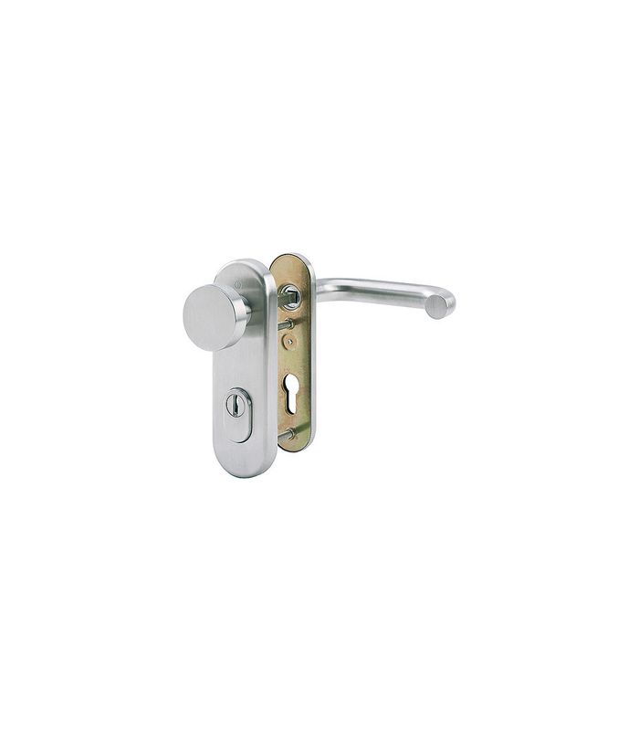 HOPPE Sicherheits-Wechselgarnitur Paris E58/3332KZA/353K-1/138Z, Kurzschild oval, 15mm, ES 1, mit Zylinderabdeckung, Profilzylinder gelocht, Entfernung 72mm, Vierkant 8mm, Türstärke 37-42mm, edelstahl matt