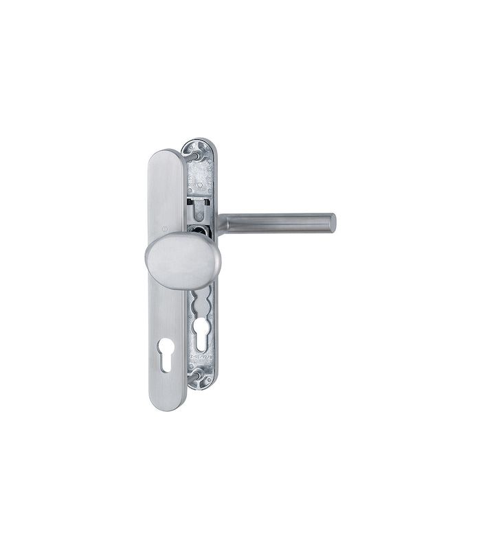 HOPPE Wechselgarnitur Amsterdam E86G/3357N/1400F, Langschild, oval, Profilzylinder gelocht, Entfernung 92mm, Vierkant 8mm, Türstärke 67 - 72mm, Befestigungstechnik mit Stütznocken, grau, edelstahl matt