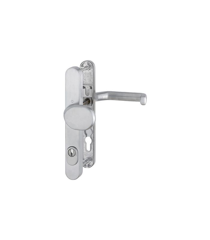 HOPPE Sicherheits-Wechselgarnitur Liverpool E86G/3359ZA/3357N/1313G, Langschild oval, 15mm, ES 1, mit Zylinderabdeckung, Profilzylinder gelocht, Entfernung 92mm, Vierkant 8mm, Türstärke 67-72mm, edelstahl matt