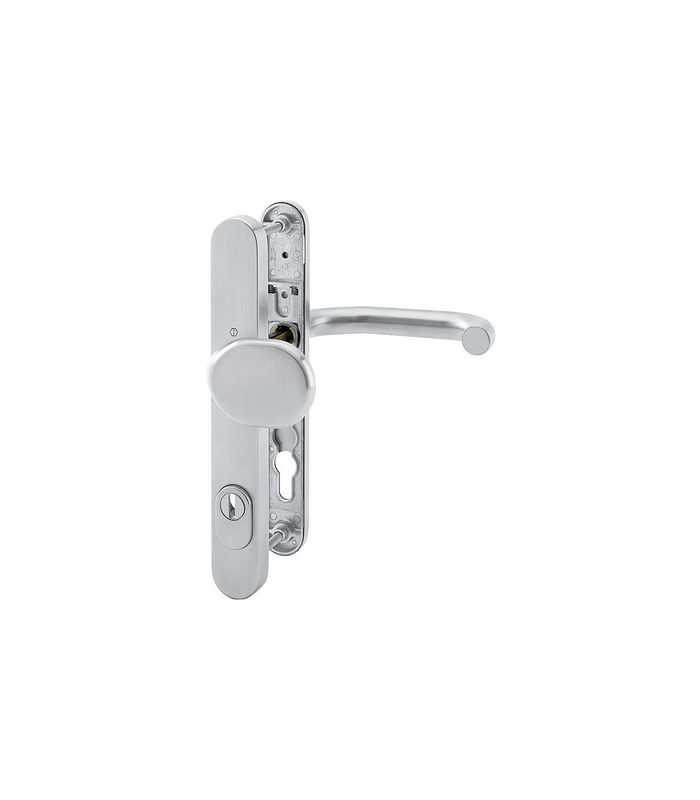 HOPPE Sicherheits-Wechselgarnitur Paris E86G/3359ZA/3357N/138GF, Langschild oval, 15mm, ES 1, mit Zylinderabdeckung, Profilzylinder gelocht, Entfernung 92mm, Vierkant 8mm, Türstärke 67-72mm, edelstahl matt