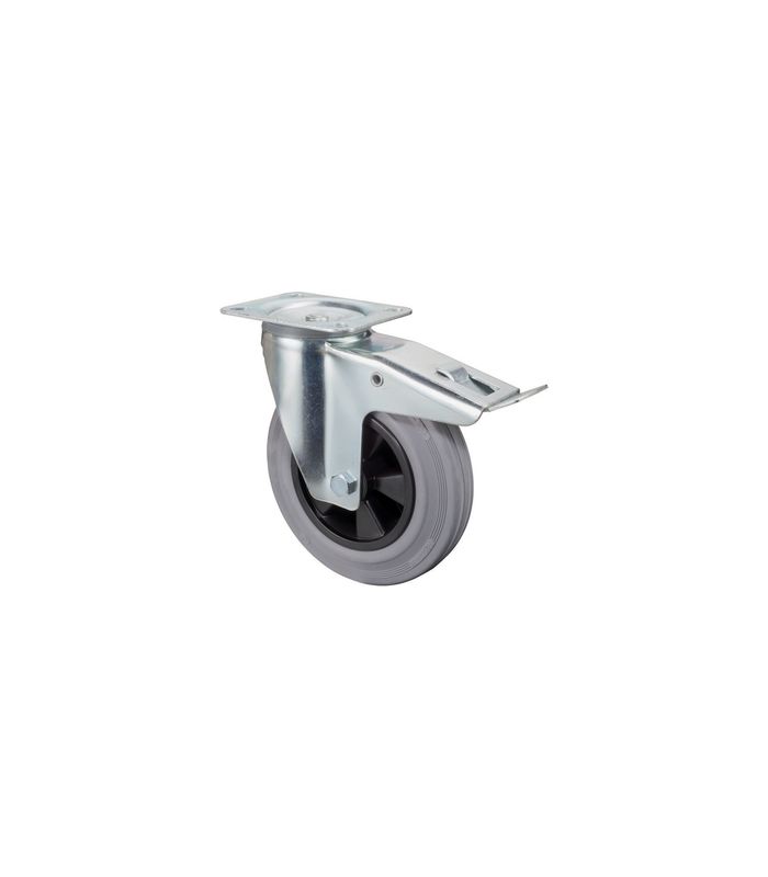 Lenkrolle 200mm L420.B46 Platte, Gummi grau, RL, Fest L420.B46.200