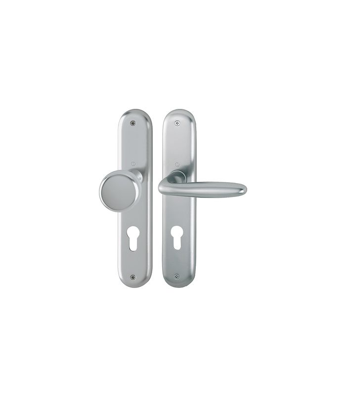 HOPPE Wechselgarnitur Verona 53/273P/1510, Langschild, oval, Profilzylinder gelocht, Entfernung 72mm, Vierkant 8mm, Türstärke 35 - 45mm, Befestigungstechnik ohne Stütznocken, grau, stahlfarbig, eloxiert