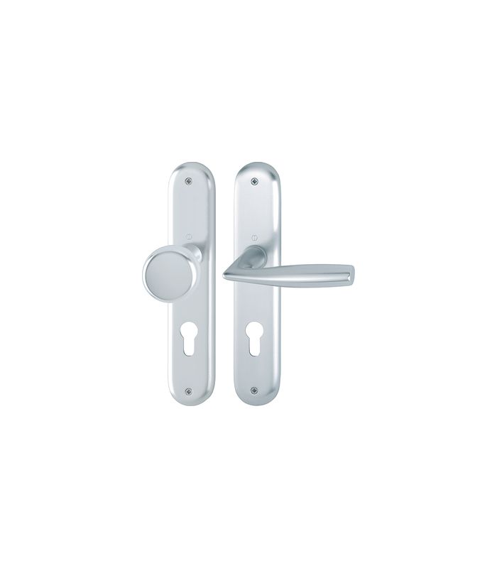 HOPPE Wechselgarnitur Vitória 53/273P/1515, Langschild, oval, Profilzylinder gelocht, Entfernung 72mm, Vierkant 8mm, Türstärke 35 - 45mm, Befestigungstechnik ohne Stütznocken, silber, naturfarben, eloxiert