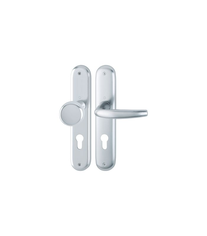 HOPPE Wechselgarnitur Atlanta 53/273P/1530, Langschild, oval, Profilzylinder gelocht, Entfernung 72mm, Vierkant 8mm, Türstärke 35 - 45mm, Befestigungstechnik ohne Stütznocken, silber, naturfarben, eloxiert